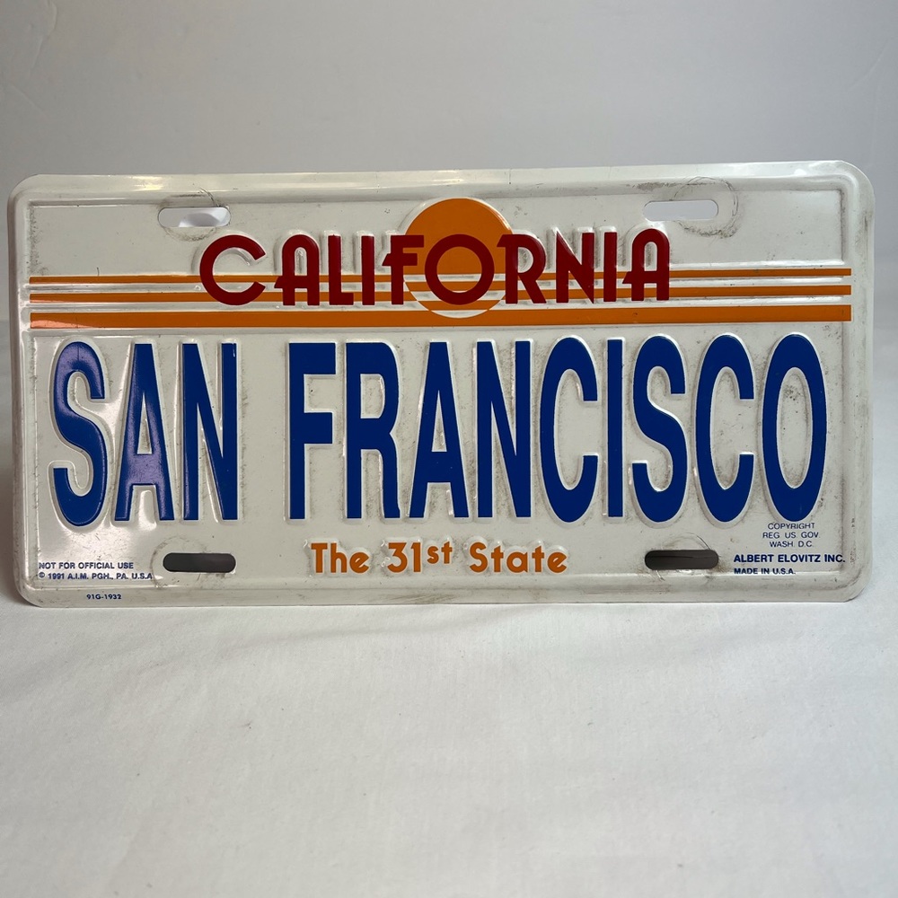 Decorative License plate San Francisco California 1991 GVC